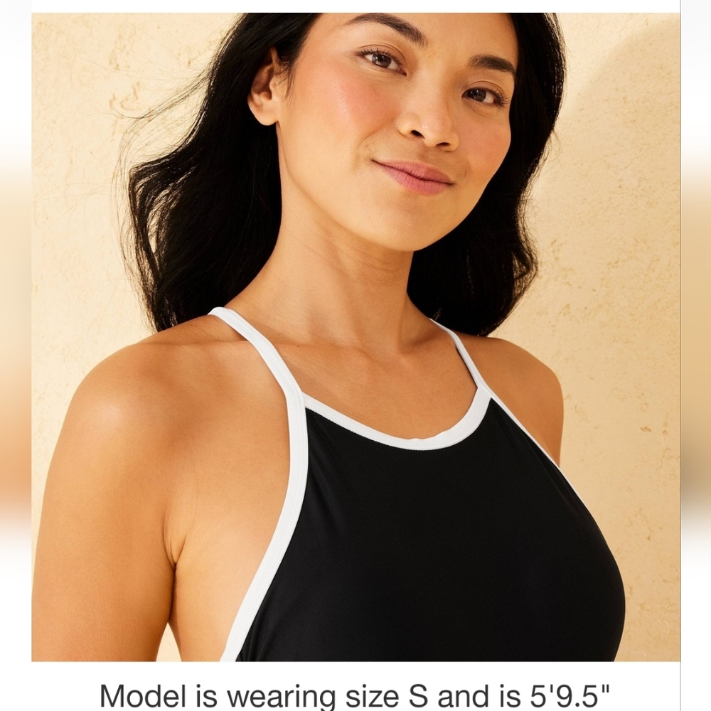 Shade & Shore Woman's Contrast Binding Highneck Full Coverage Tummy Control - Picture 3 of 15